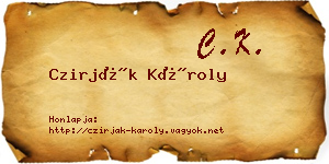 Czirják Károly névjegykártya
